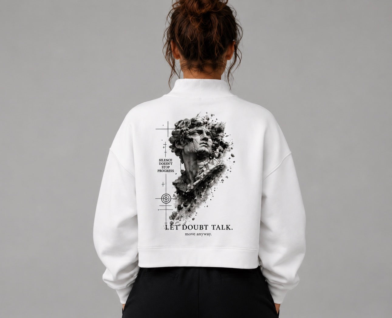 LET DOUBT TALK. MOVE ANYWAY. Essential Fleece Mock-Neck Crew Sweatshirt