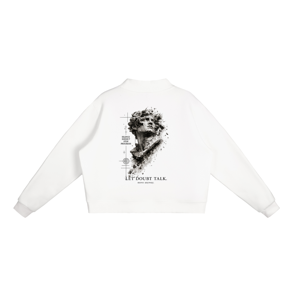 LET DOUBT TALK. MOVE ANYWAY. Essential Fleece Mock-Neck Crew Sweatshirt